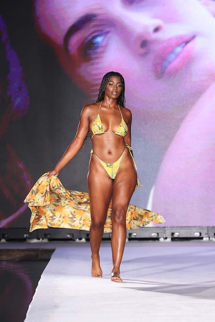 Janell Williams walks the runway for Sports Illustrated Swimsuit Runway Show During Paraiso Miami Beach on July 16, 2022 in Miami Beach, Florida.